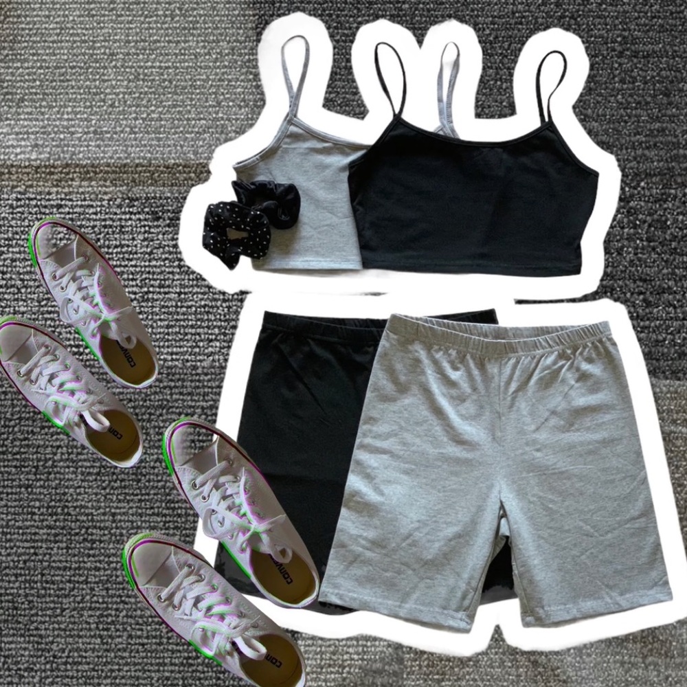 Black - 2pcs Lounge Set: crop top & biker shorts